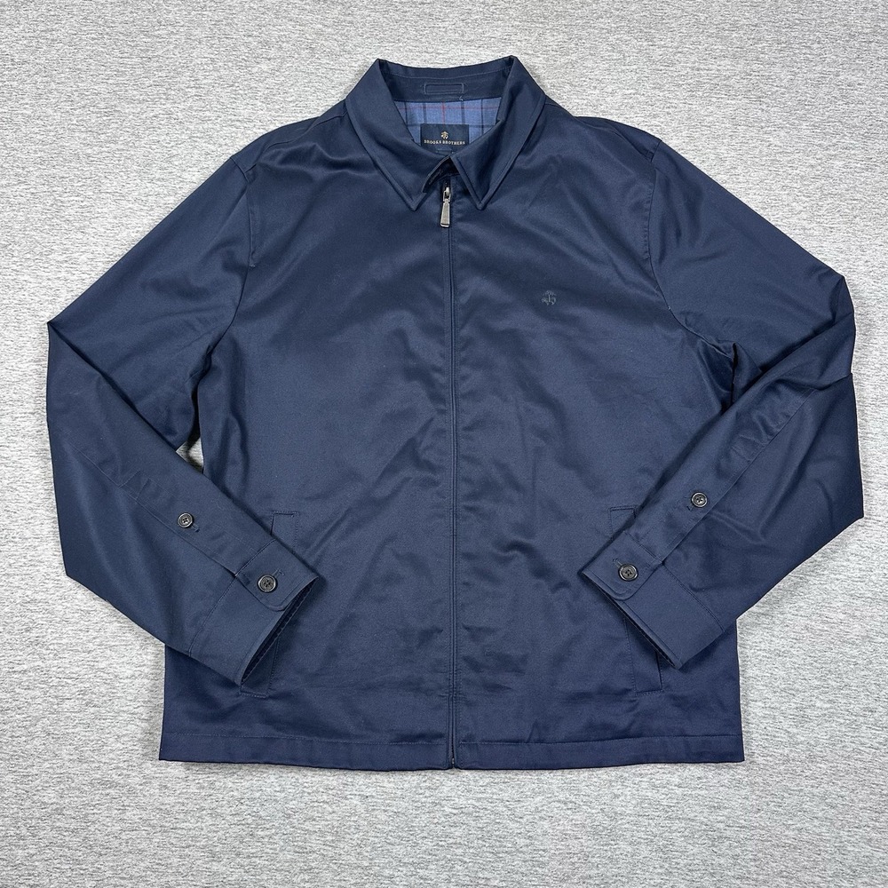 Brooks Brothers Jacket Mens XL Blue Harrington Full Zip Chin Strap Lined Pockets